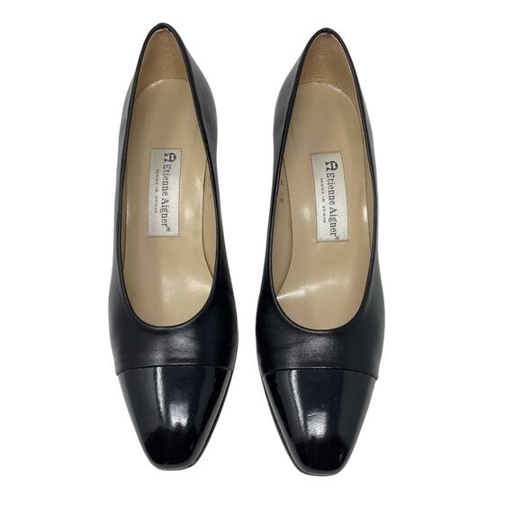 Etienne Aigner Black Leather Heels Vintage 8.5 - Picture 2 of 10